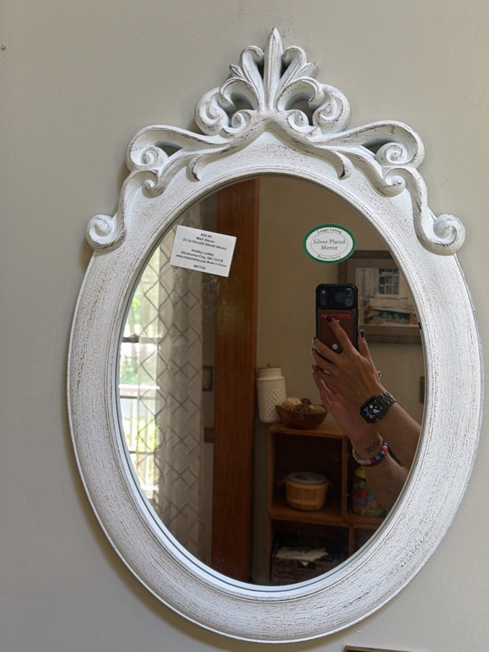 Hobby Lobby White Distressed Ornate Oval Wall Mirror